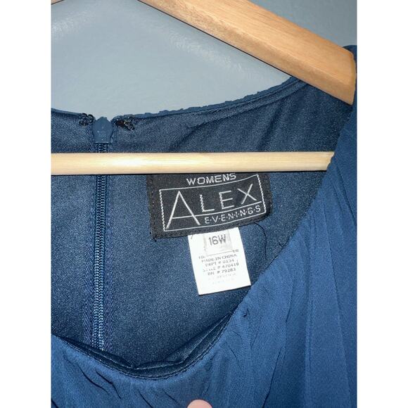 Alex Evenings Navy Pleated Chiffon Ruched Sleeveless Gown Formal Dress 16W Plus - Picture 3 of 6